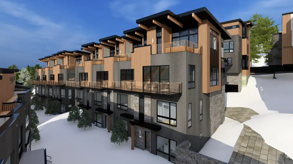 Architectural rendering of Powder Peak Building E residences on Whitefish Mountain in Montana