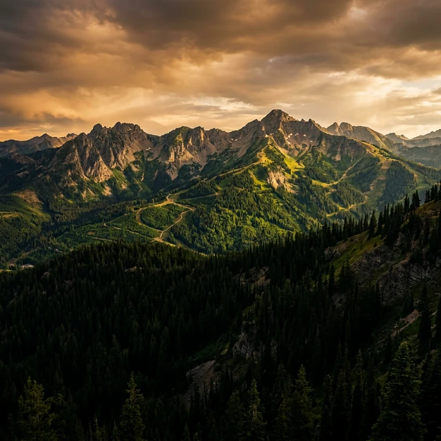 Summer light over the Flathead Valley peaks near Whitefish